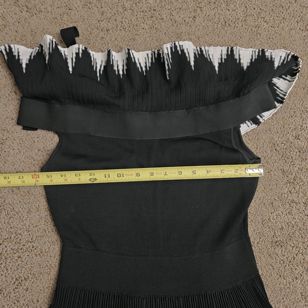Maje Black White Zig-Zag Pleated Off-the-Shoulder Knit Midi Dress Size 3 L - Picture 12 of 14